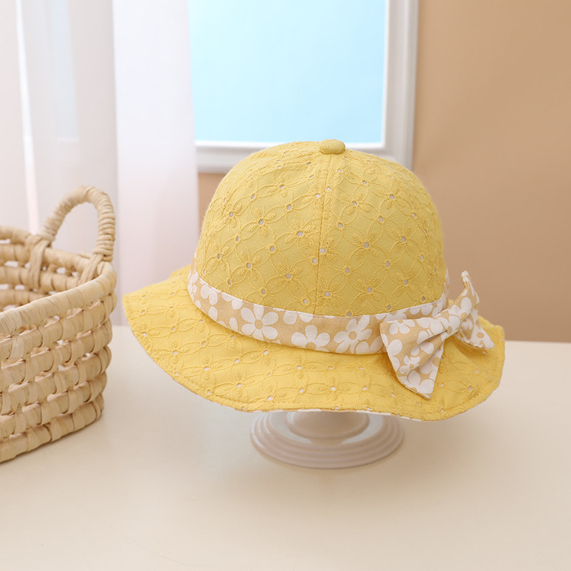 BK00012 Chapéu balde infantil com laço estampado doce para menina