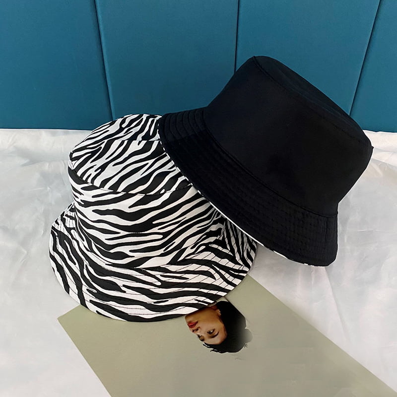 BK00046 Chapéu balde com estampa de zebra de algodão frente e verso