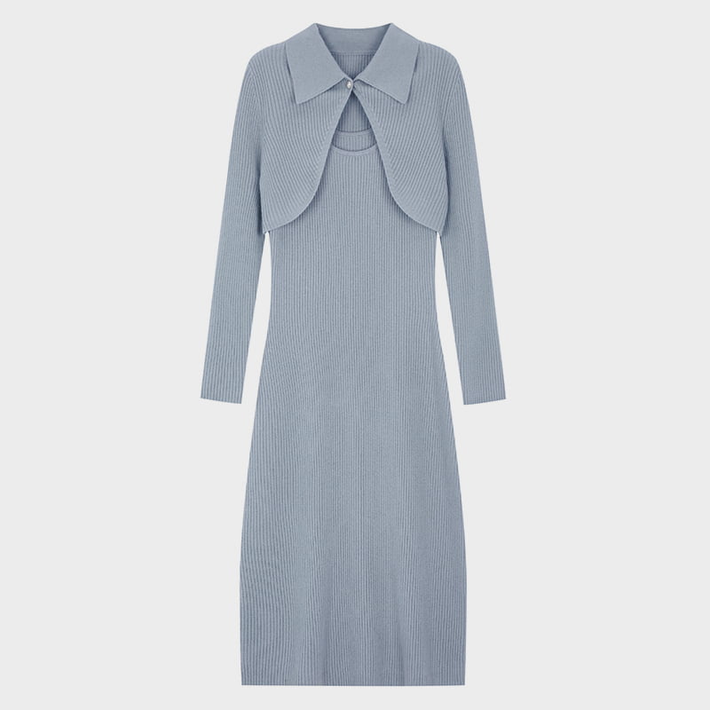 ML2206 Republic China-estilo terno de malha frente única vestido de malha dois conjuntos