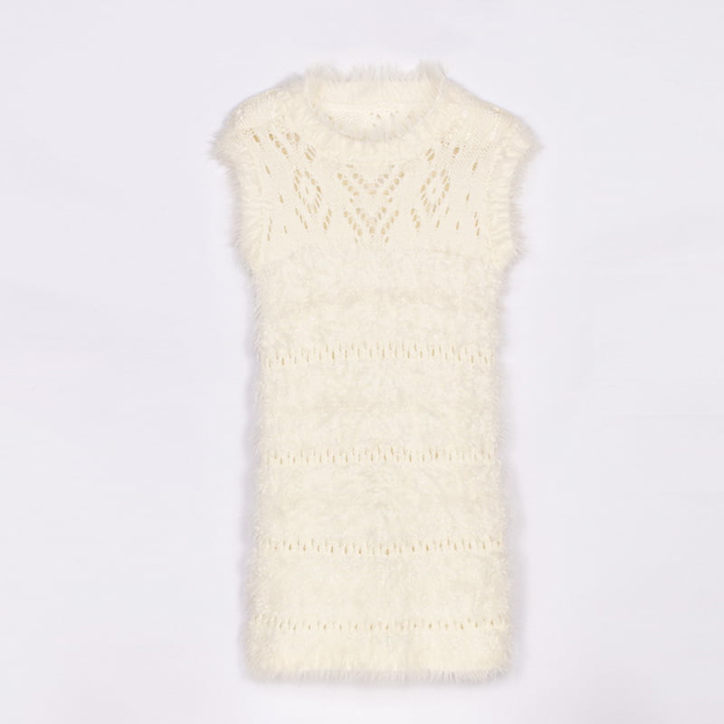 SM-K0043 Vestido de malha sem mangas mohair de verão vestido de fundo oco francês SM-K0043 Vestido de malha sem mangas mohair de verão vestido de fundo oco francês