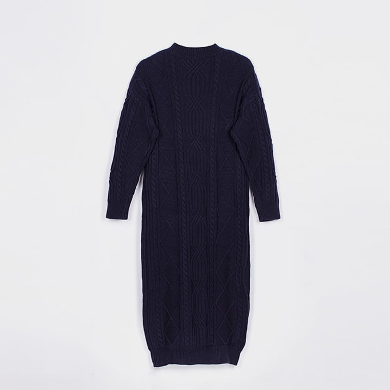 SM-K0032 Vestido feminino outono/inverno com decote em V de cor sólida em malha jacquard
