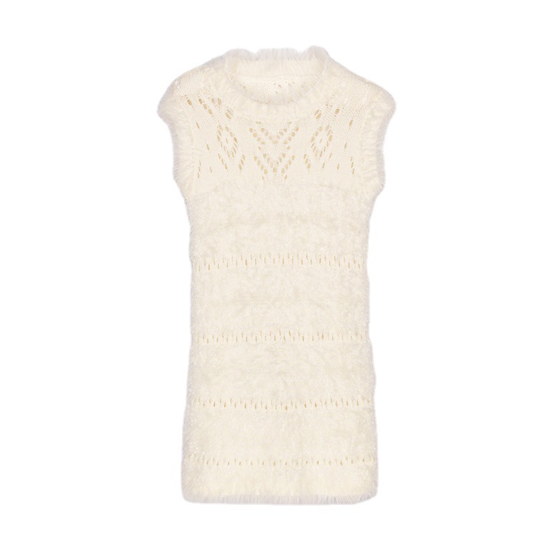 SM-K0043 Vestido de malha sem mangas mohair de verão vestido de fundo oco francês SM-K0043 Vestido de malha sem mangas mohair de verão vestido de fundo oco francês