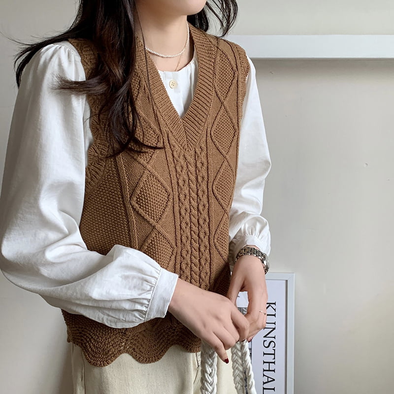 SM-K0025 Colete de malha feminino de cor sólida com decote em V primavera/verão