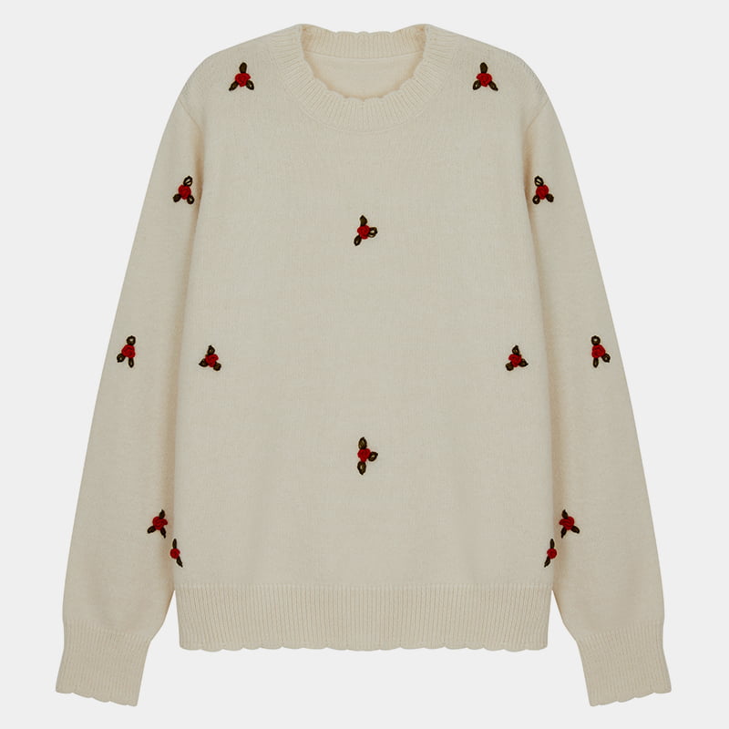 ML2207 Suéter de malha floral feito à mão com gola de pétala estilo preguiçoso
