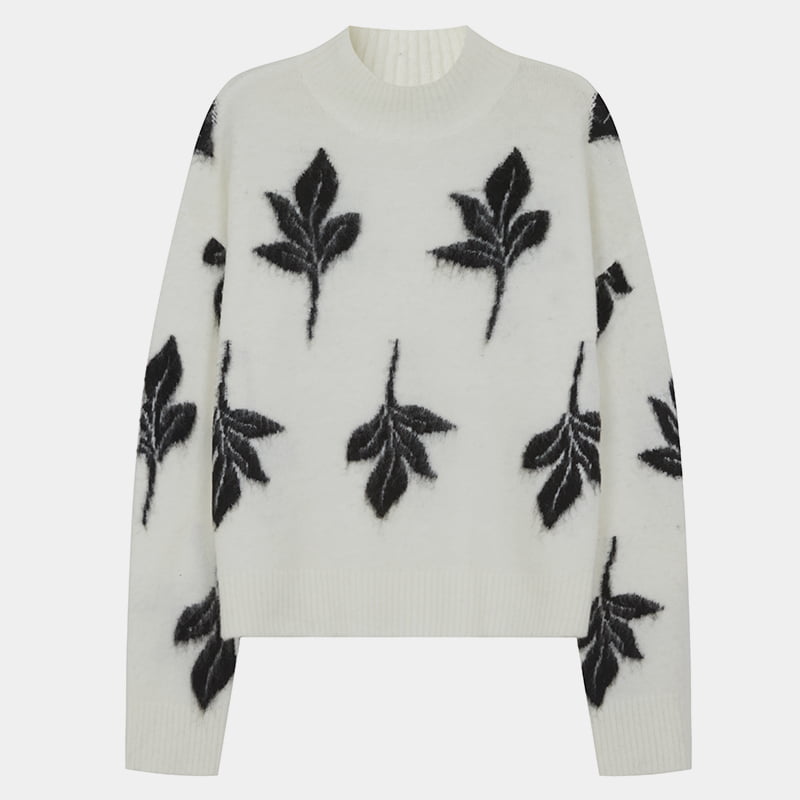 ML2208 Outono Meia Gola Alta Mohair Folha Suéter De Lã Jumper De Malha