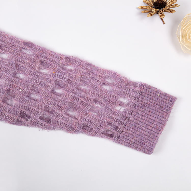 SM-K0040 Suéter recortado com lantejoulas e lantejoulas Mohair tricotado com mangas super recortadas SM-K0040 Suéter recortado com lantejoulas e lantejoulas Mohair tricotado com mangas super recortadas