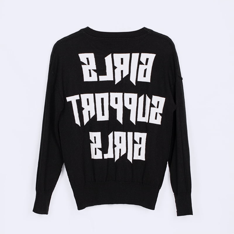 SM-K0048 Suéter feminino de malha com gola redonda e alfabeto jacquard de manga comprida SM-K0048 Suéter feminino de malha com gola redonda e alfabeto jacquard de manga comprida