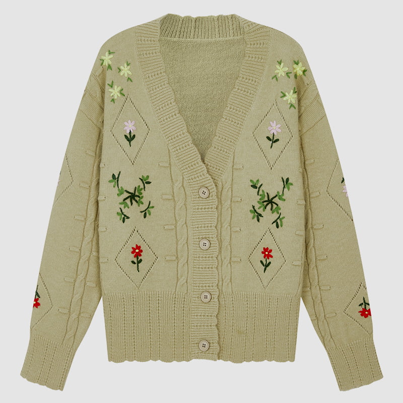 ML2213 Casaco Cardigan Retro Japonês Abacate Verde Feito à Mão