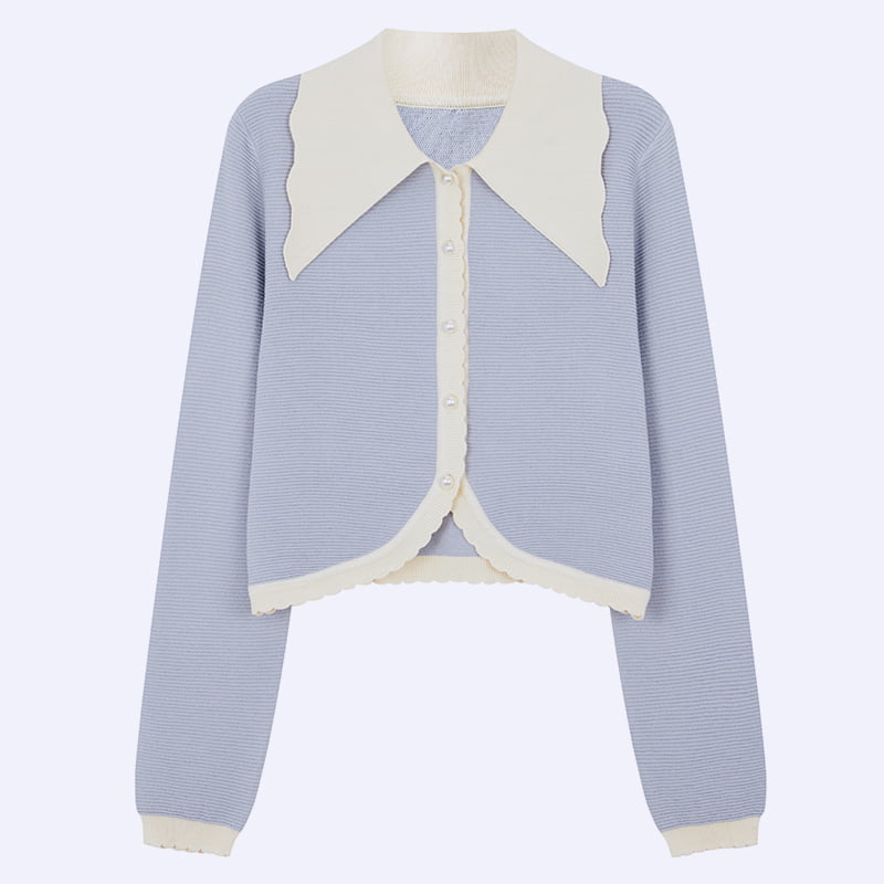 ML2210 Cardigan de malha com gola de boneca francesa e fivela de pérola