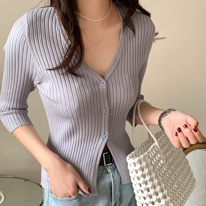 SM-K0023 Primavera Senhoras Único Breasted Com Decote Em V Manga Média Slim Fit Cardigan De Malha SM-K0023 Primavera Senhoras Único Breasted Com Decote Em V Manga Média Slim Fit Cardigan De Malha
