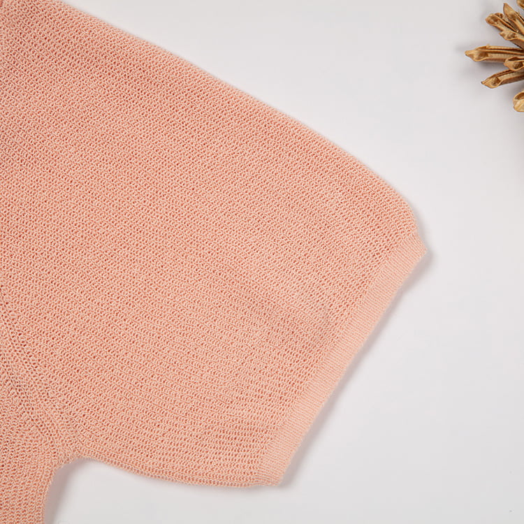 SM-K0046 Cardigã de malha de manga curta com decote em V abotoado em linho gelado curto e slim fit SM-K0046 Cardigã de malha de manga curta com decote em V abotoado em linho gelado curto e slim fit