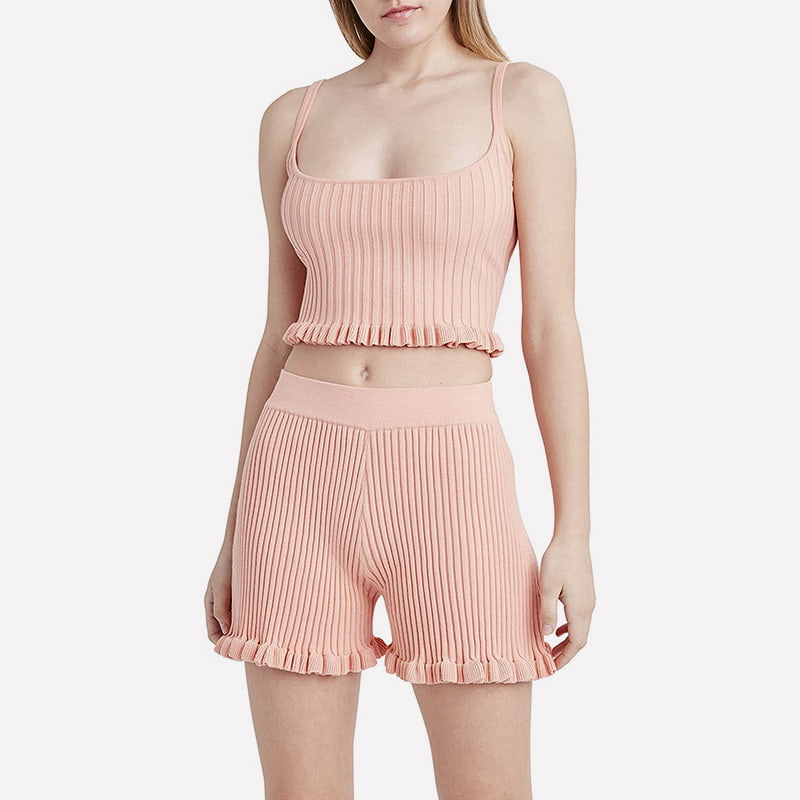 SM-K0054 Colete sem mangas com decote em U e shorts de malha