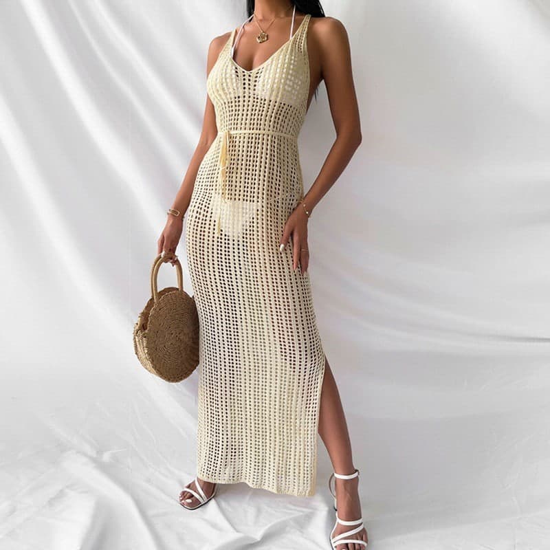 SM-K0109 Vestido de malha sexy com fenda vazada e tiras