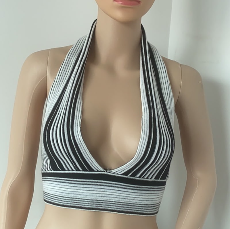 Colete de malha com decote listrado colorido SM-K0107 Colete de malha com decote listrado colorido SM-K0107