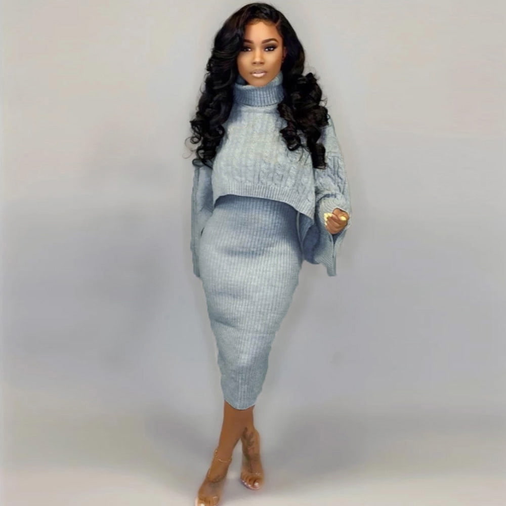 SM-K0091 Vestido curto de malha com gola longa e manga morcego, terno de malha SM-K0091 Vestido curto de malha com gola longa e manga morcego, terno de malha