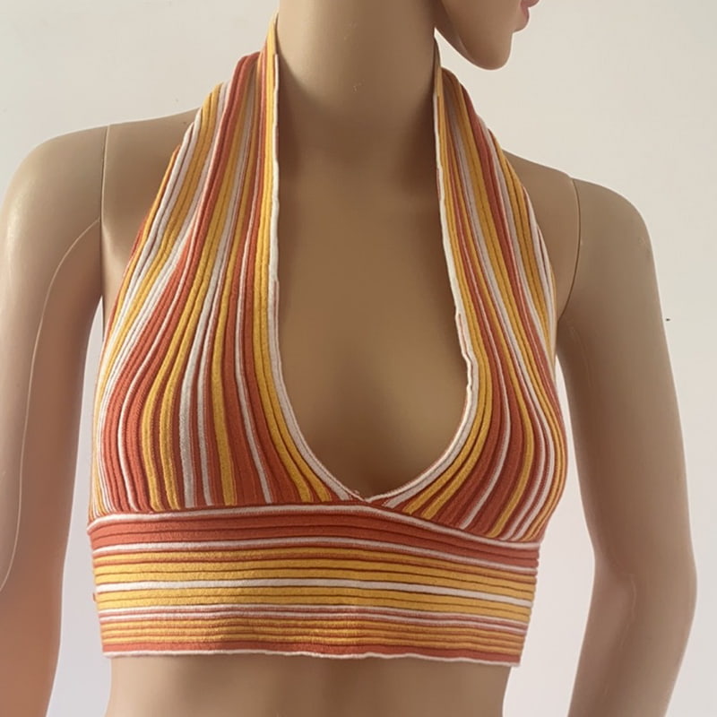 Colete de malha com decote listrado colorido SM-K0107 Colete de malha com decote listrado colorido SM-K0107