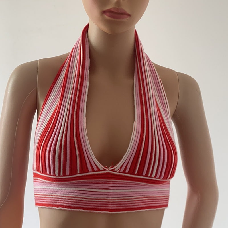 Colete de malha com decote listrado colorido SM-K0107 Colete de malha com decote listrado colorido SM-K0107