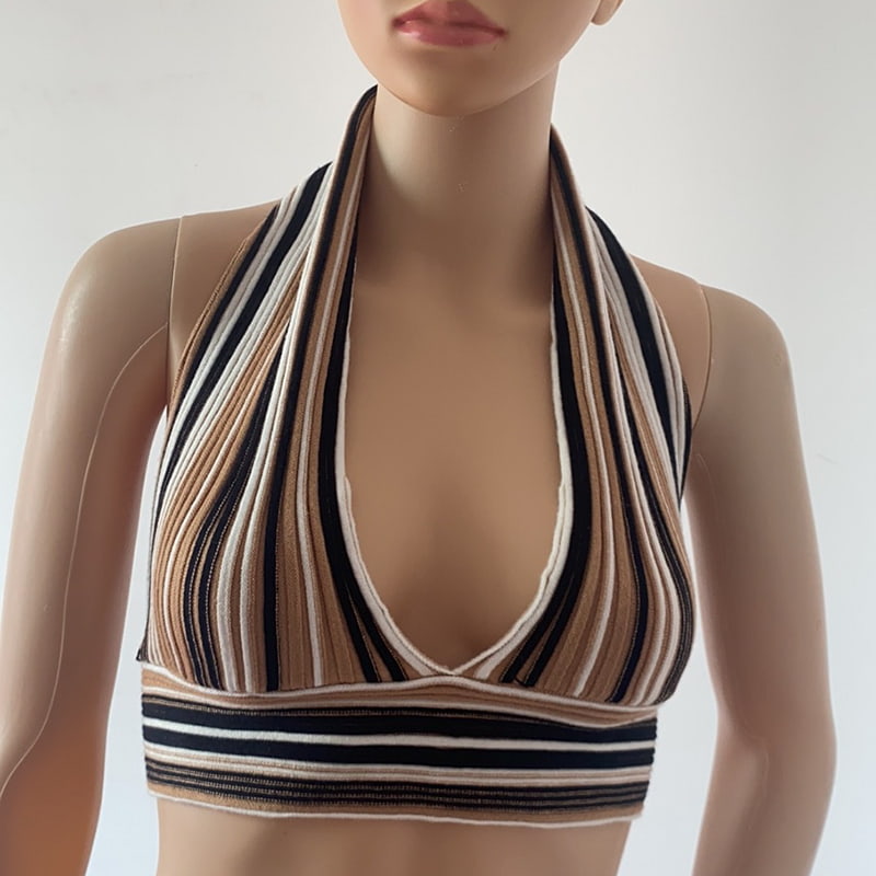 Colete de malha com decote listrado colorido SM-K0107 Colete de malha com decote listrado colorido SM-K0107