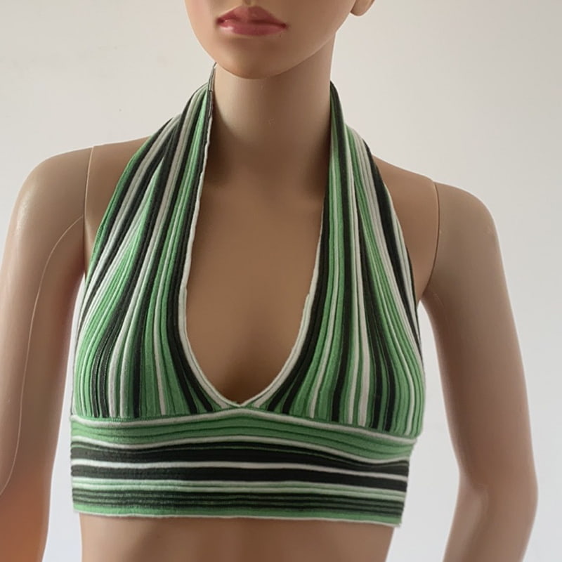 Colete de malha com decote listrado colorido SM-K0107 Colete de malha com decote listrado colorido SM-K0107